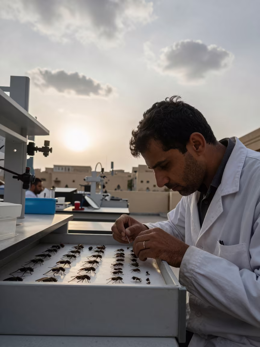 Entomologist Pinning Specimens Under Two Suns in in Baghdad