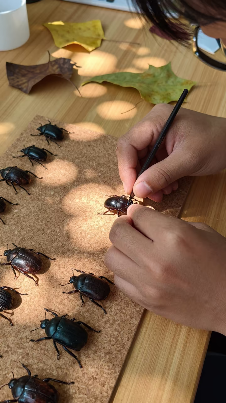 Entomologist Pins Beetles in Autumn Light in near Xiamen