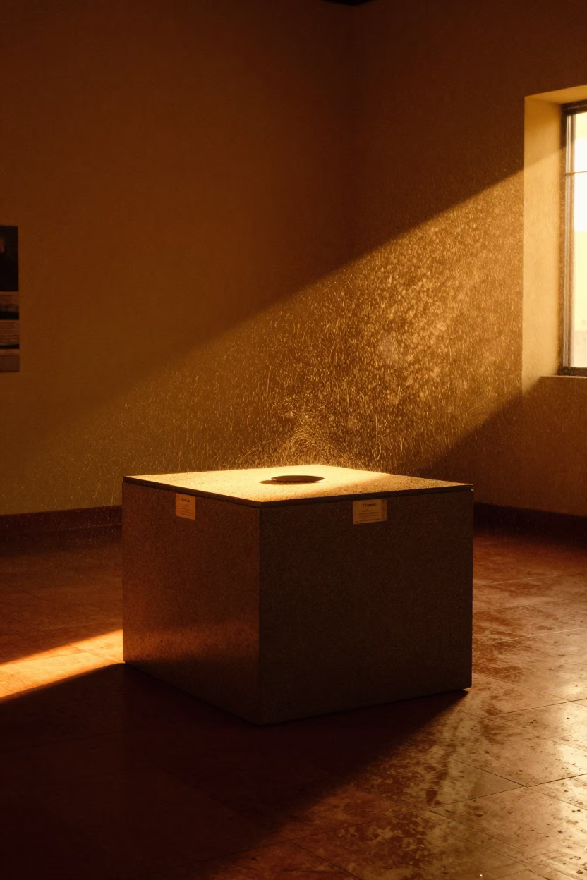 Equinox Sunset on Museum Plinth in Huambo in on a museum plinth in Huambo