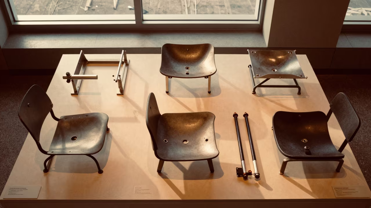 Ergonomic Chair Parts on Museum Plinth in on a museum plinth in Hiroshima