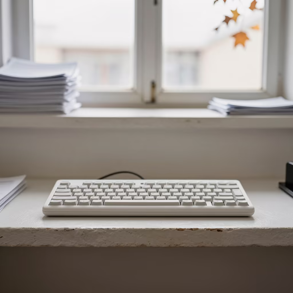 Ergonomic Keyboard Trial Shelf Marrakesh Noon in on a painted display ledge near Marrakesh