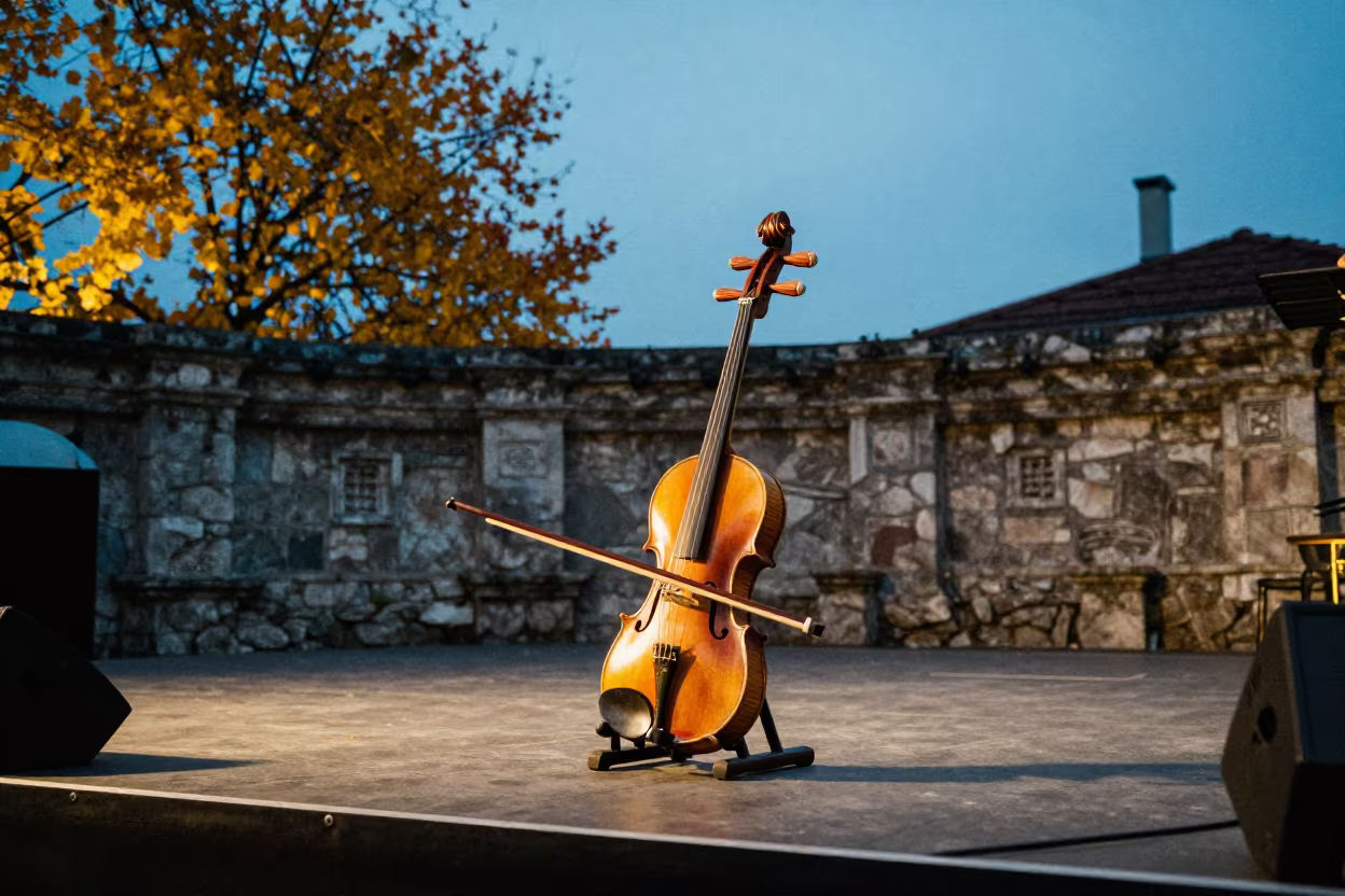 Erhu on Stand Skopje Festival Dawn Firelight in on a festival main stage in Skopje