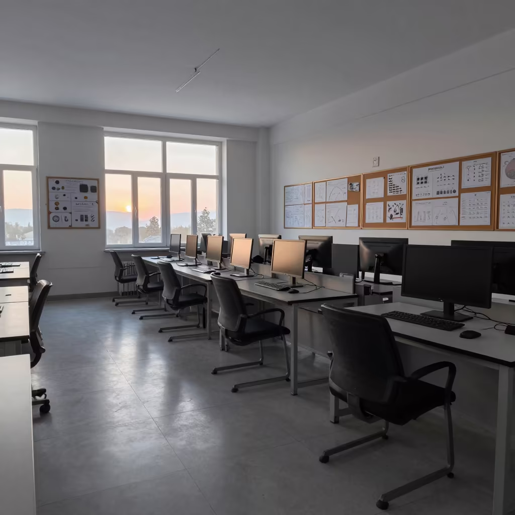 Erzurum Lab Dawn Light on Science Boards in in a computer lab before lessons near Erzurum