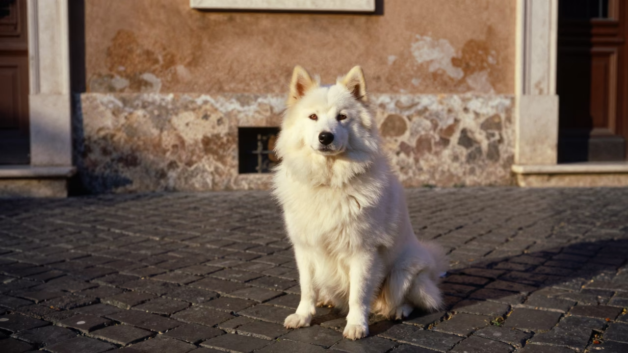 Eskimo Dog in Rome at Clear Late-afternoon Light in in Rome, Italy