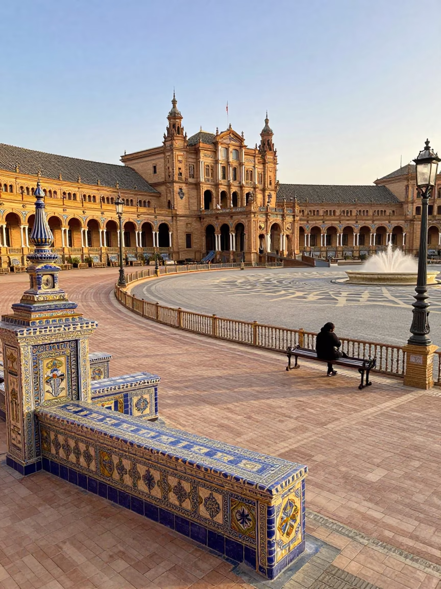 España Morning just after sunrise in Seville in in Seville, Spain