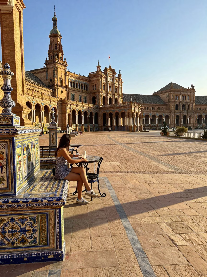España Terrace just after sunrise in Seville in in Seville, Spain