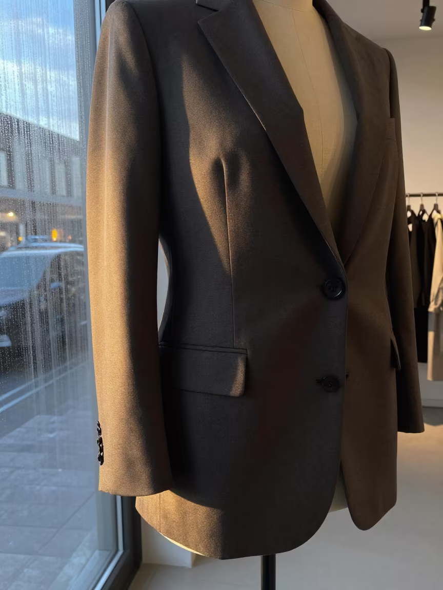 Espoo Atelier Dress Form in Honeyed Light in inside a minimalist showroom in Espoo