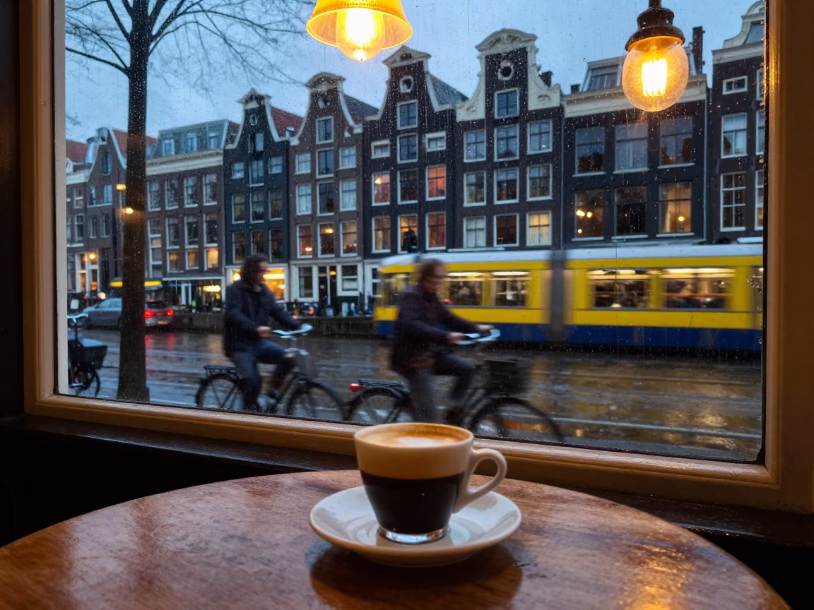 Espresso Cup at Dusk Light in Amsterdam in in Amsterdam, Netherlands