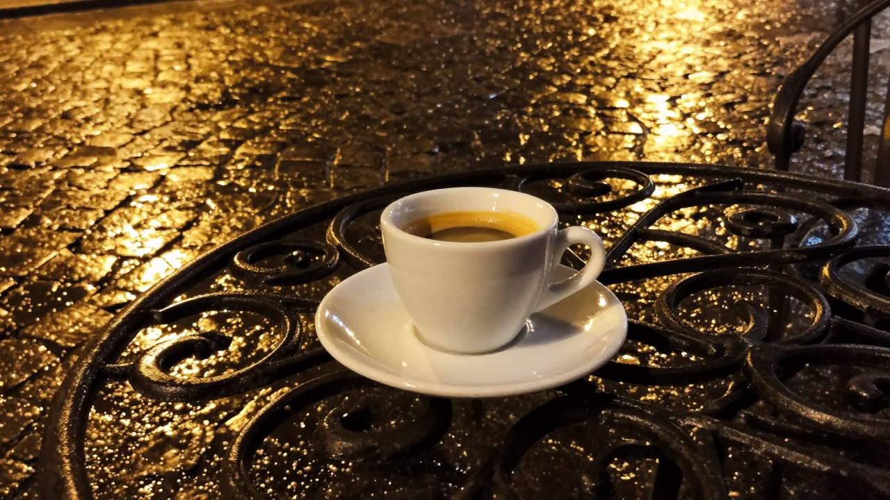 Espresso Cup in Milan at Late At Night Light in in Milan, Italy