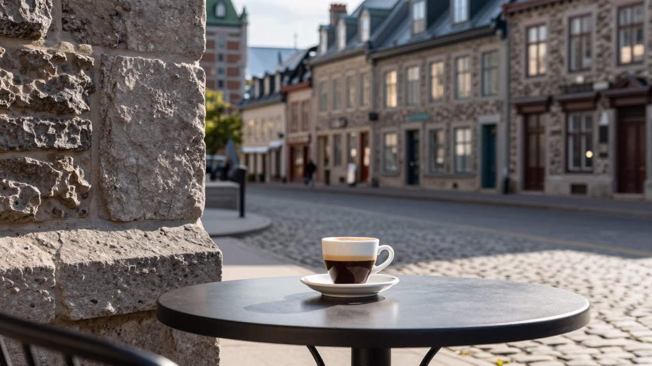 Espresso Cup in Quebec City at The Early Afternoon Light in in Quebec City, Quebec, Canada