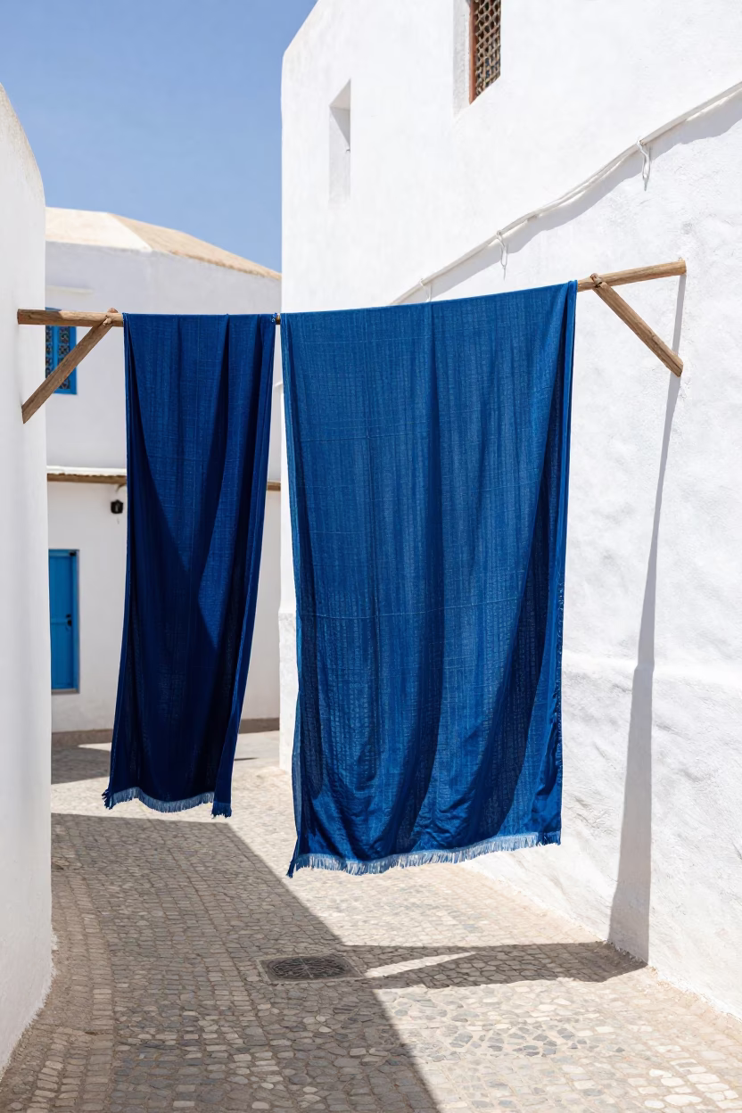 Essaouira Fabric Drying at Midday Light in in Essaouira, Morocco
