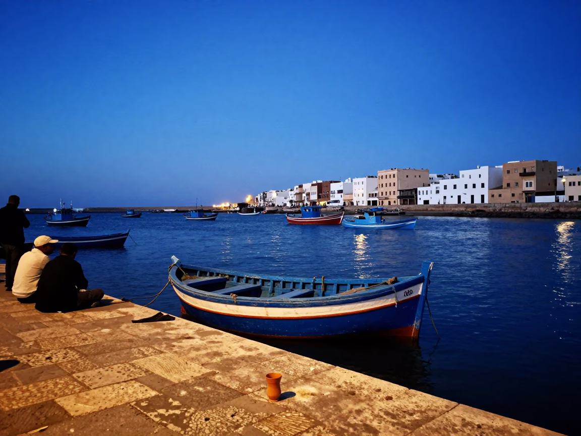 Essaouira Fishing Boat at Blue Hour in in Essaouira, Morocco