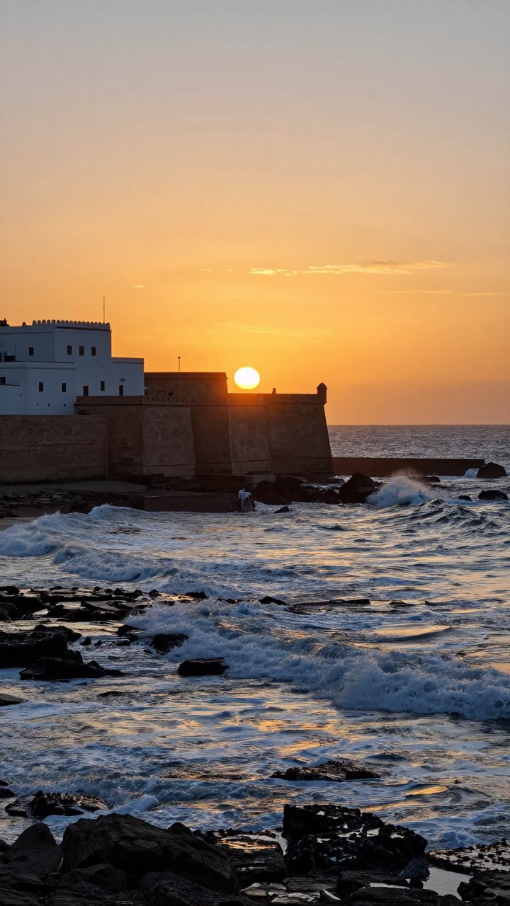 Essaouira Hour Sunset at As The Sun Drops Toward The Horizon in in Essaouira, Morocco