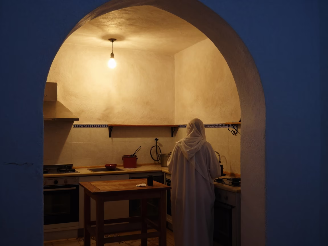 Essaouira Kitchen Interior at Midnight Light in in Essaouira, Morocco