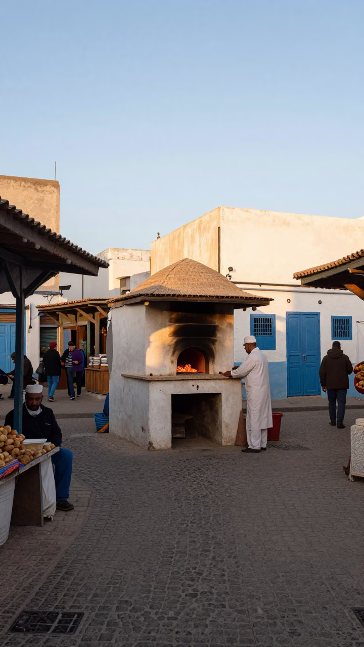 Essaouira Market Scene at The Early Morning Light in in Essaouira, Morocco