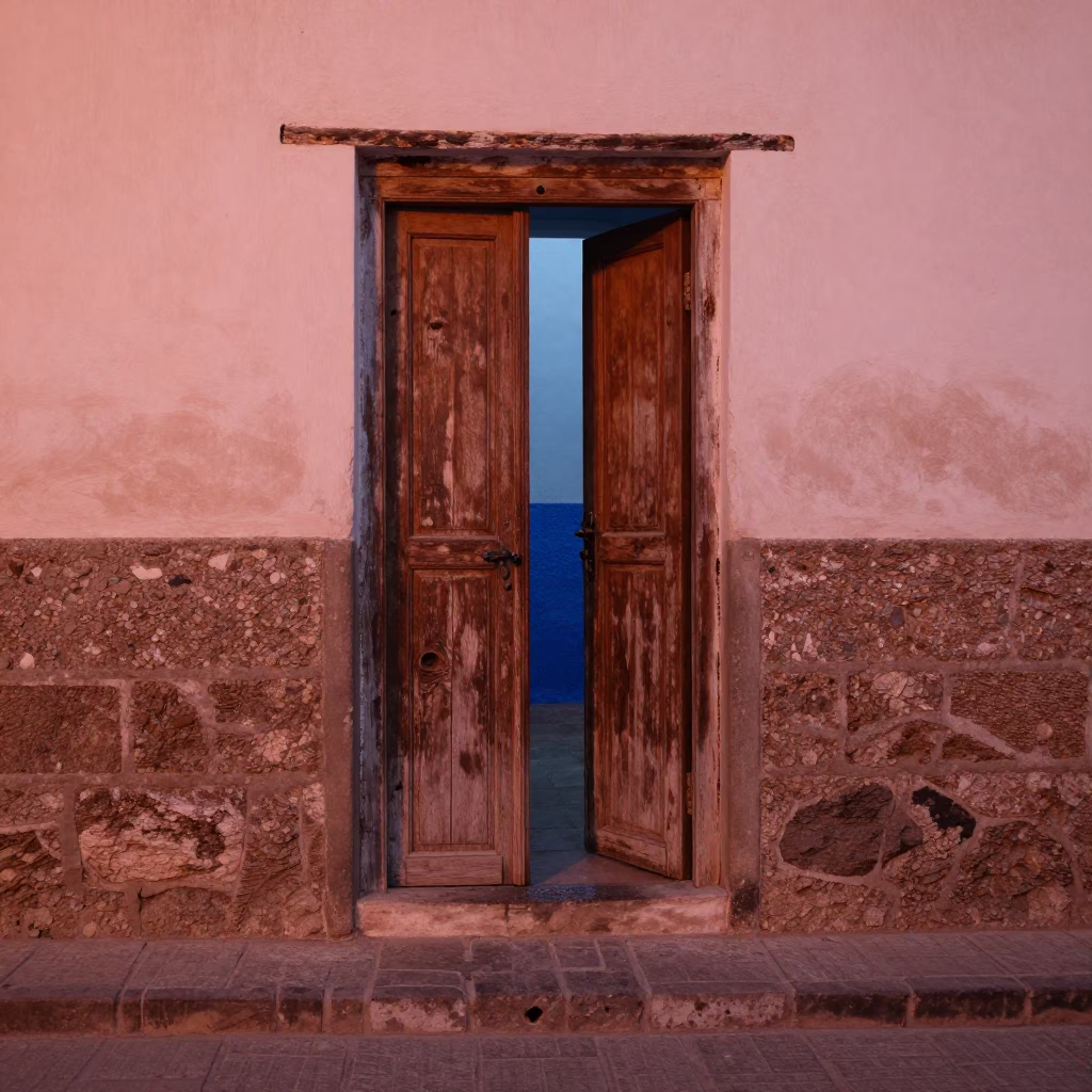Essaouira Morocco Coastal Street Scene in Copper Dusk Light with Olive Branch in in Essaouira, Morocco