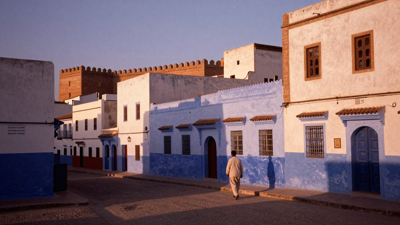 Essaouira Morocco Dusk View of Local Life and Architecture in in Essaouira, Morocco