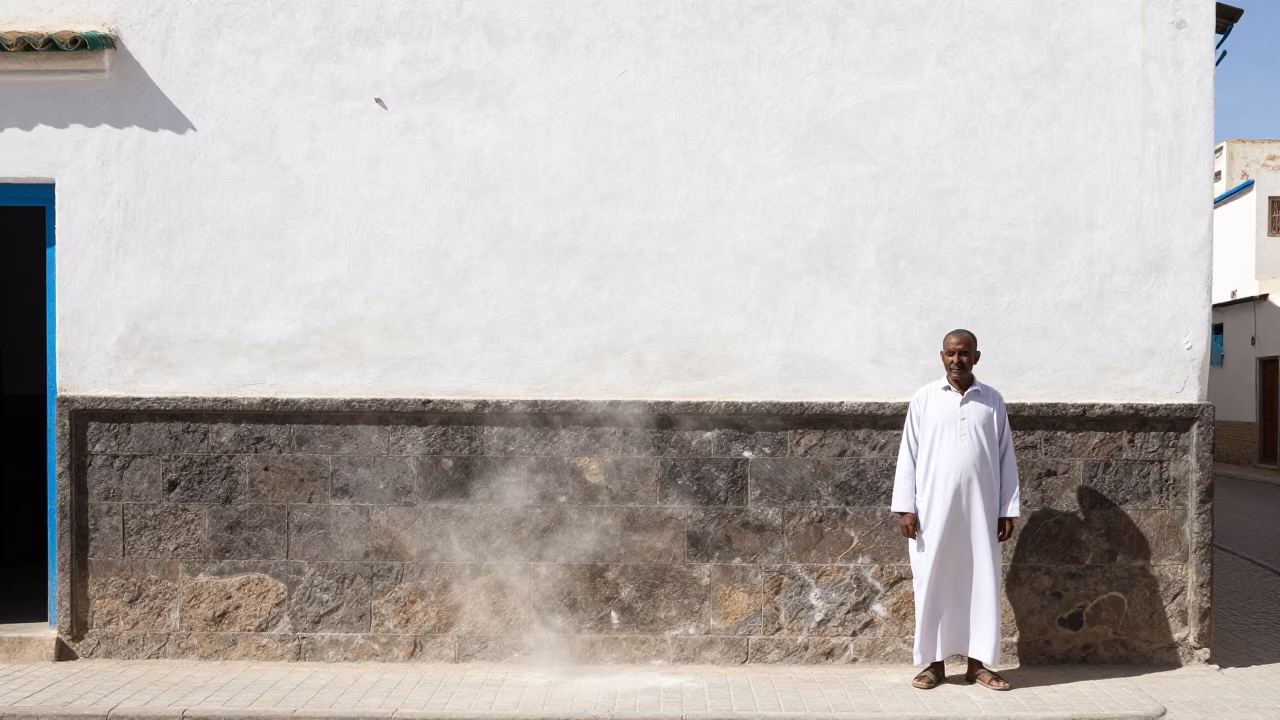 Essaouira Morocco noon street scene with flour dust and local life in in Essaouira, Morocco