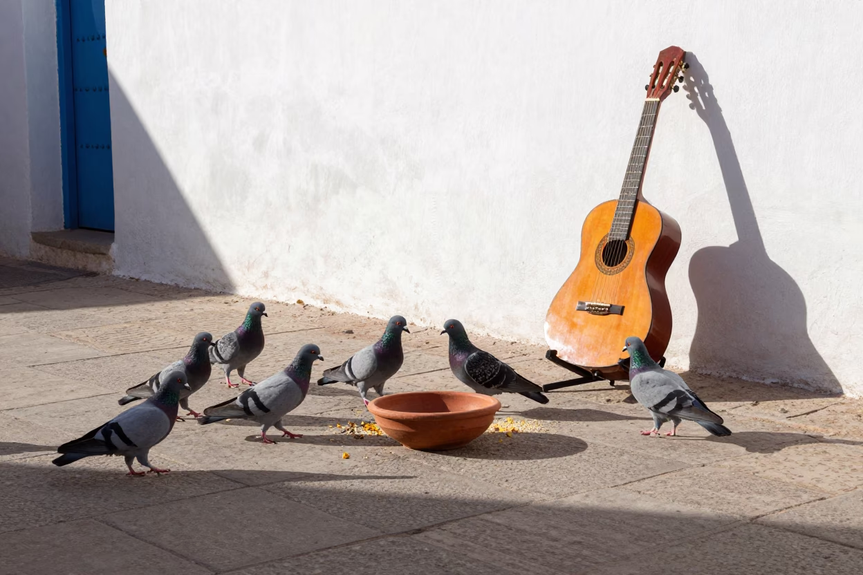 Essaouira Pigeons at Late Morning Light in in Essaouira, Morocco