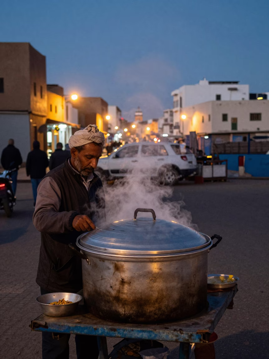 Essaouira Pot Lid at As City Lights Begin To Glow in in Essaouira, Morocco