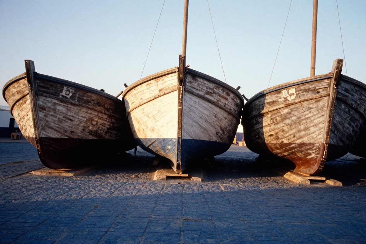 Essaouira Sailboat Hulls at The Early Afternoon Light in in Essaouira, Morocco