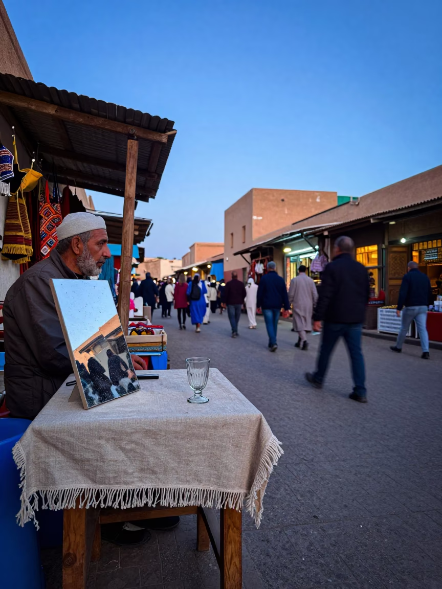 Essaouira Souk Stall at Blue Hour in in Essaouira, Morocco