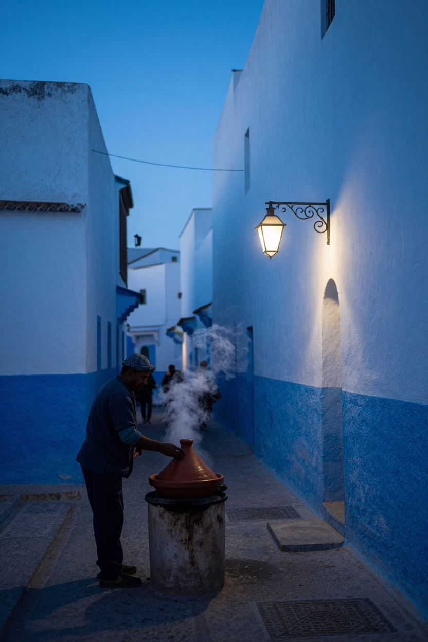 Essaouira Street Life at Blue Hour in in Essaouira, Morocco