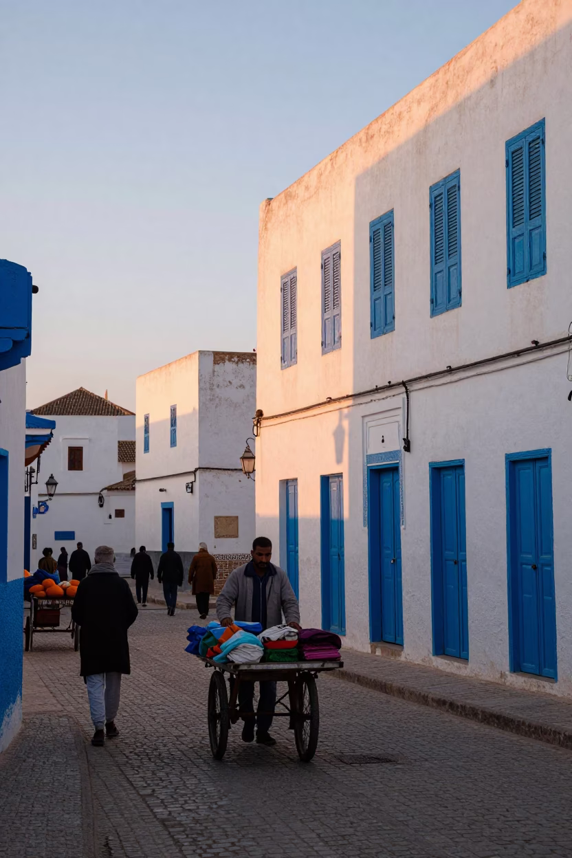 Essaouira Street Scene at First Light Of Dawn in in Essaouira, Morocco