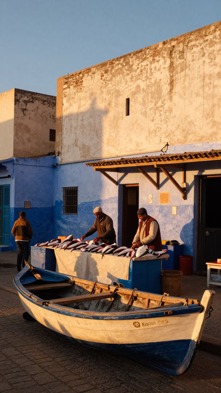 Essaouira Street Scene at Golden Hour in in Essaouira, Morocco