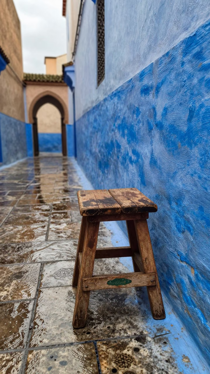 Essaouira Weathered Wooden Stool in in Essaouira, Morocco