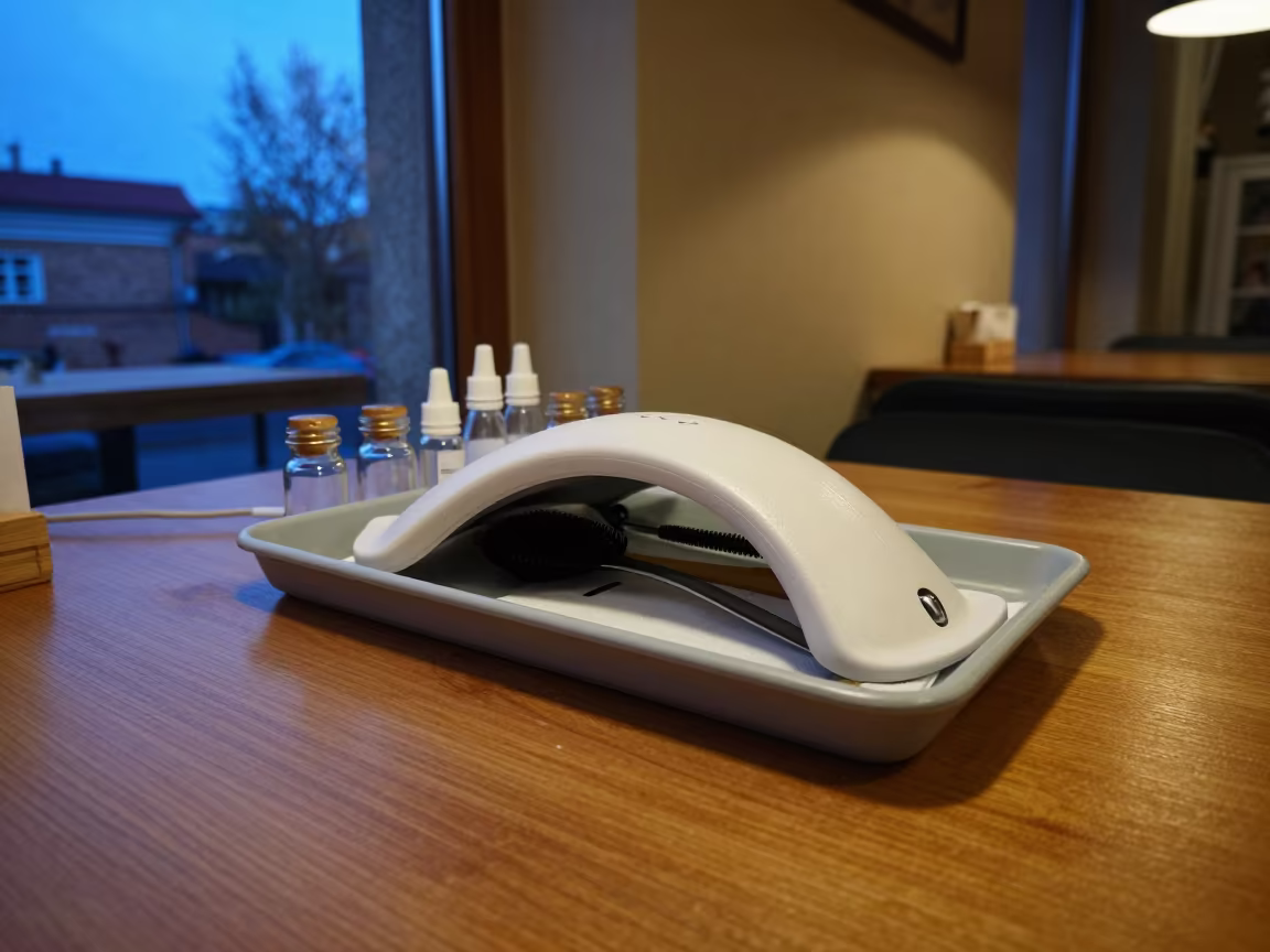 Esthetician Lamp Tray on Cafe Table in on a cafe table by a window in Marjanishvili, Tbilisi