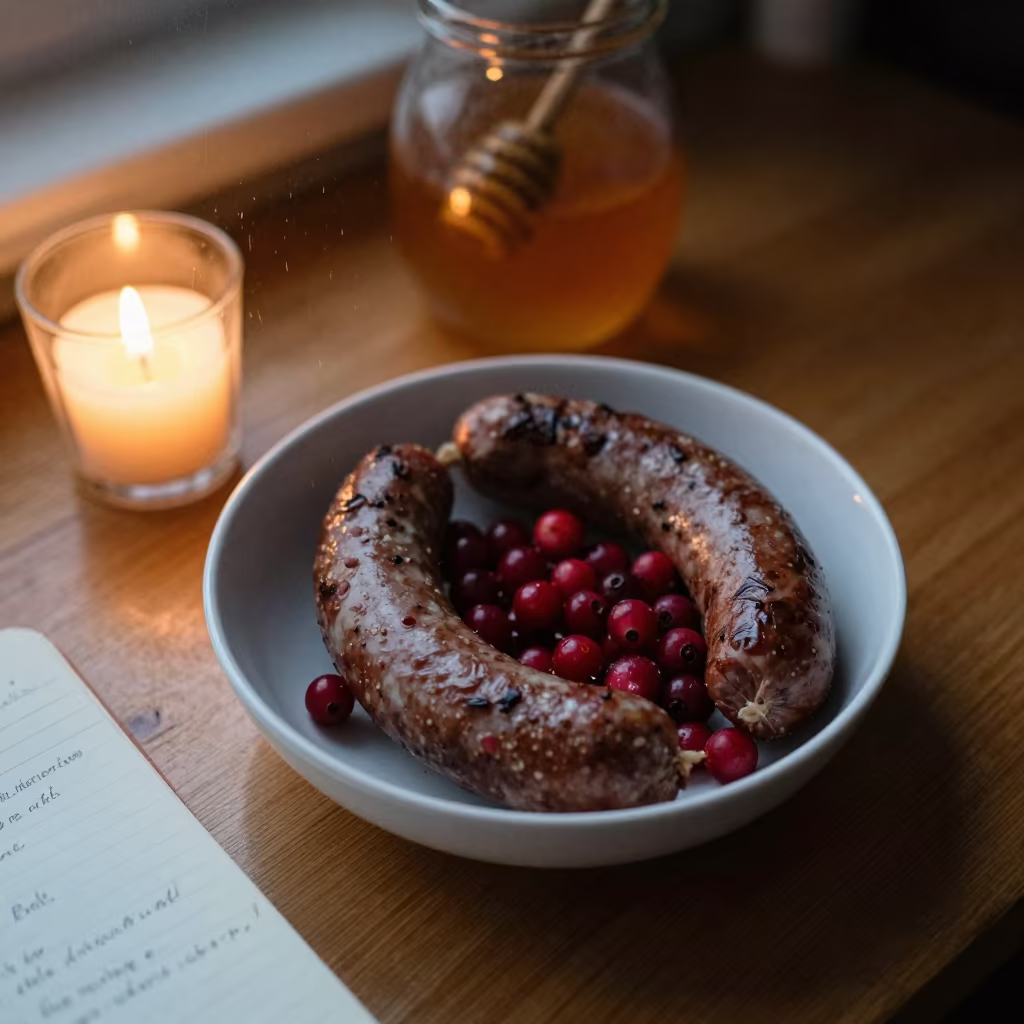 Estonian Verivorst Sausage Bowl on Desk in on a writing desk near Kaya