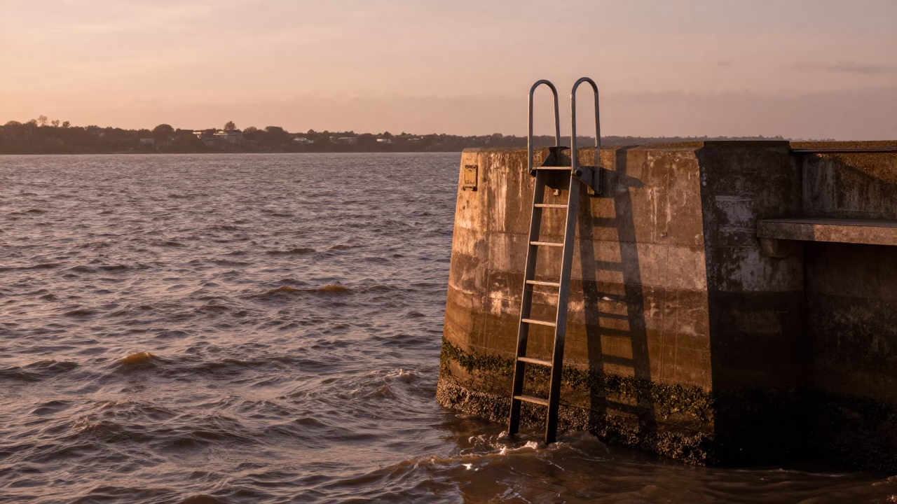 Estuary Water in London at Copper-toned Light Before Dusk in in London, United Kingdom
