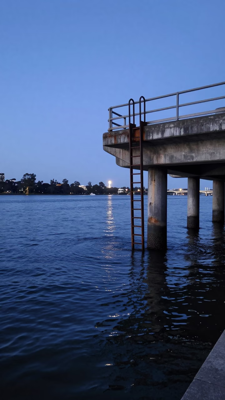 Estuary Water in Melbourne at The Last Blue Light Of Evening in in Melbourne, Victoria, Australia