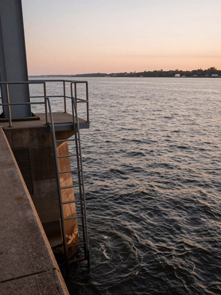 Estuary Water in Philadelphia at Copper-toned Light Before Dusk in in Philadelphia, Pennsylvania, United States