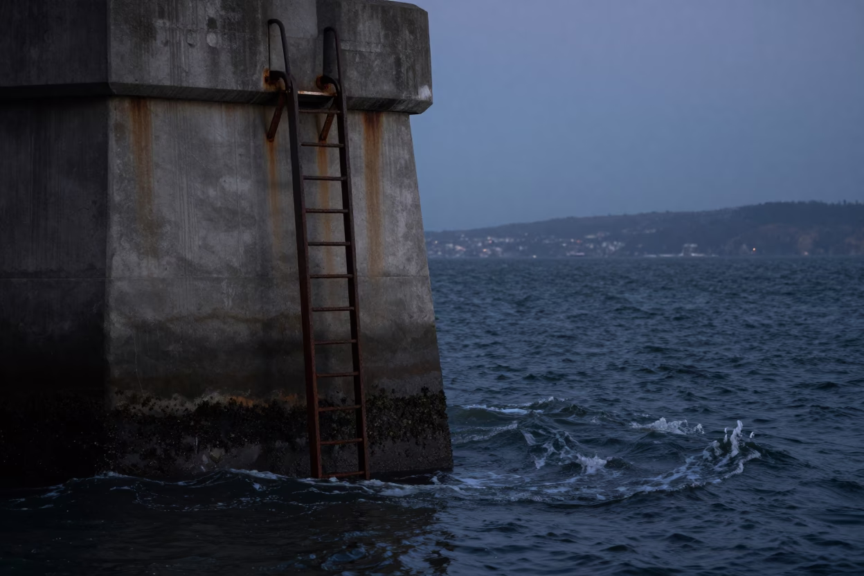Estuary Water in San Francisco at The Predawn Darkness Light in in San Francisco, California, United States