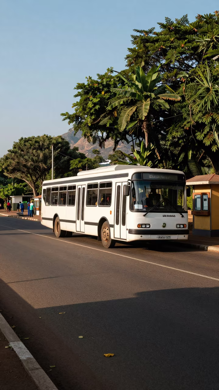 Eswatini Trolleybus and Kiosk in Late Afternoon in in Eswatini