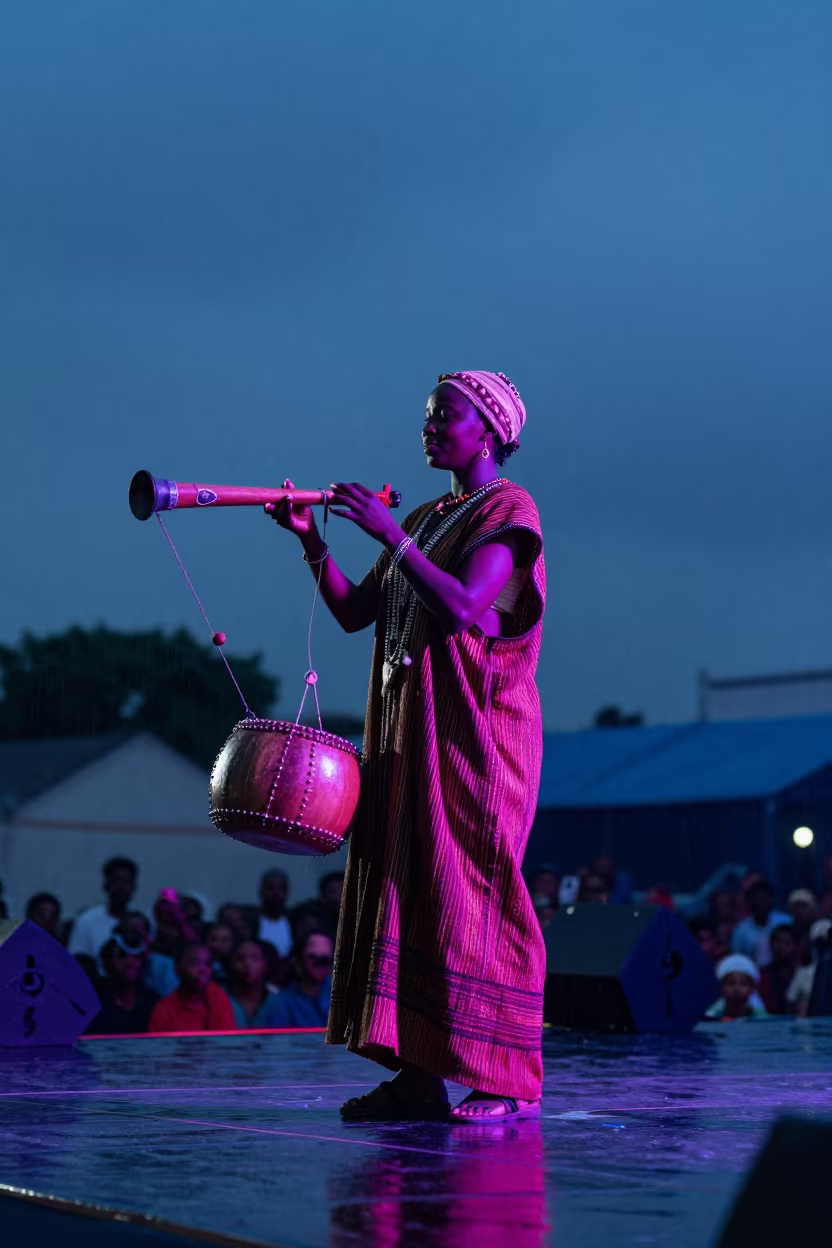 Ethiopian Azmari Singer on Suzhou Festival Stage in on a festival main stage in Suzhou