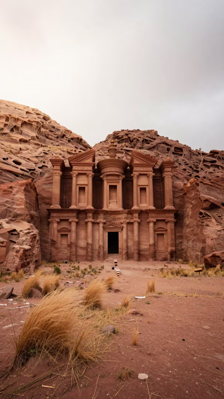Ethiopian Church Carved Red Cliff Lhasa Courtyard in in a temple courtyard near Lhasa