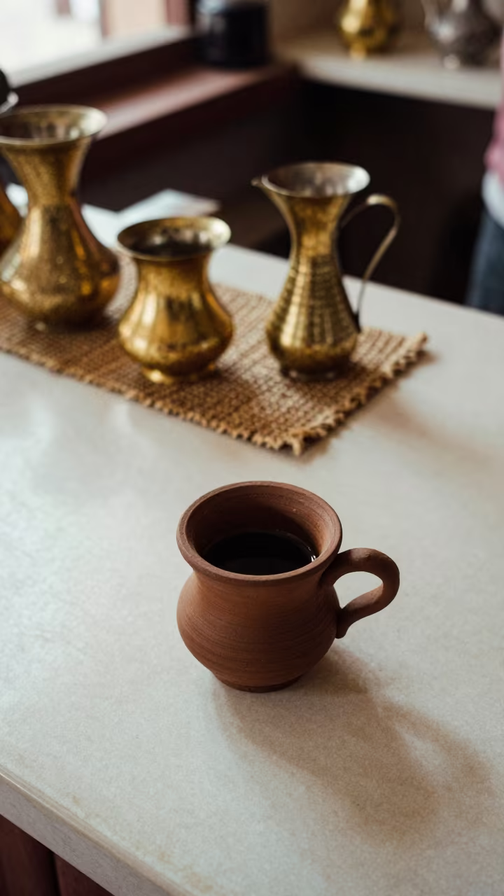 Ethiopian Coffee Cup at Jaipur Stall in at a coffee bar counter in Jaipur