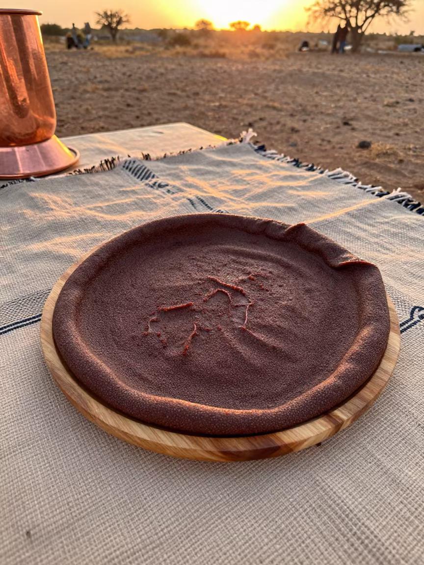 Ethiopian Kitfo Platter on Picnic Blanket in Guadalajara in on a picnic blanket in Guadalajara
