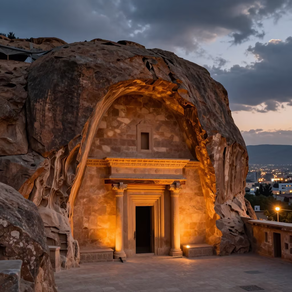 Ethiopian Rock Church Dusk in Bursa Courtyard in in a temple courtyard in Bursa
