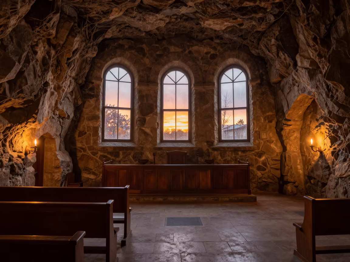 Ethiopian Rock Church in San Diego Hall Sunset in in a ceremonial hall in San Diego