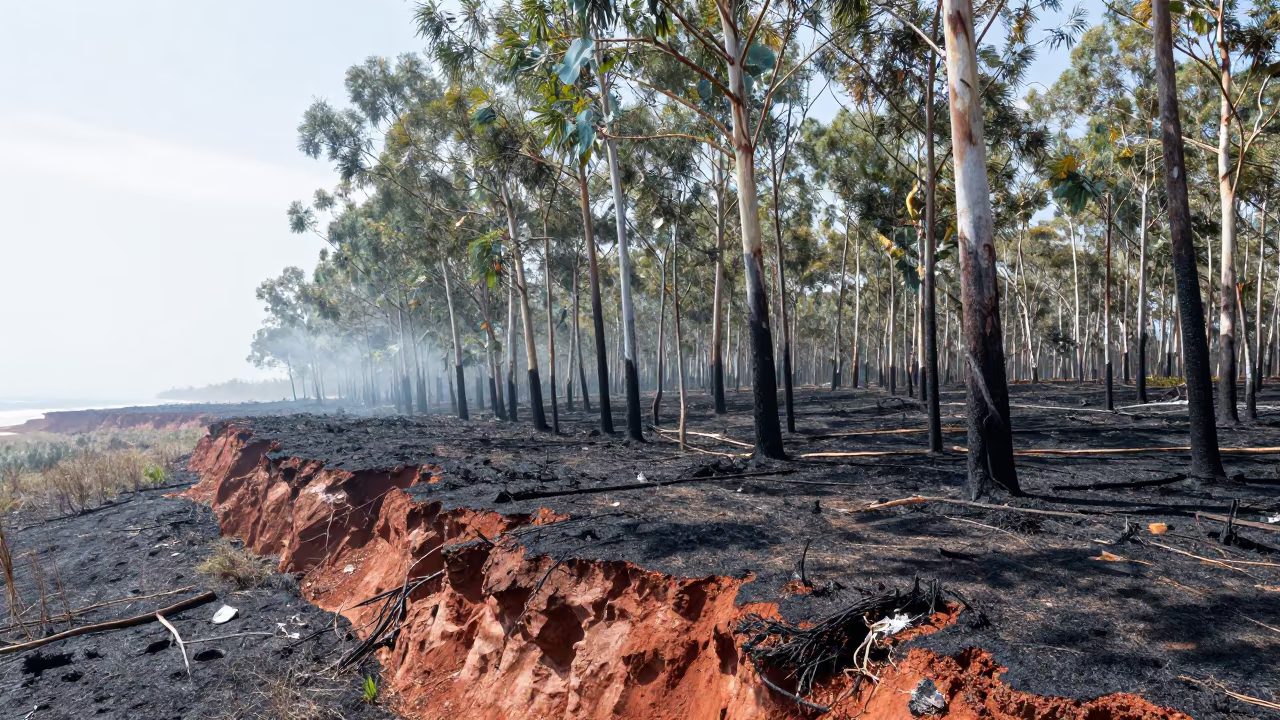 Eucalyptus Regrowth After Fire on Nampula Cliff in along a salt-sprayed cliff edge near Nampula