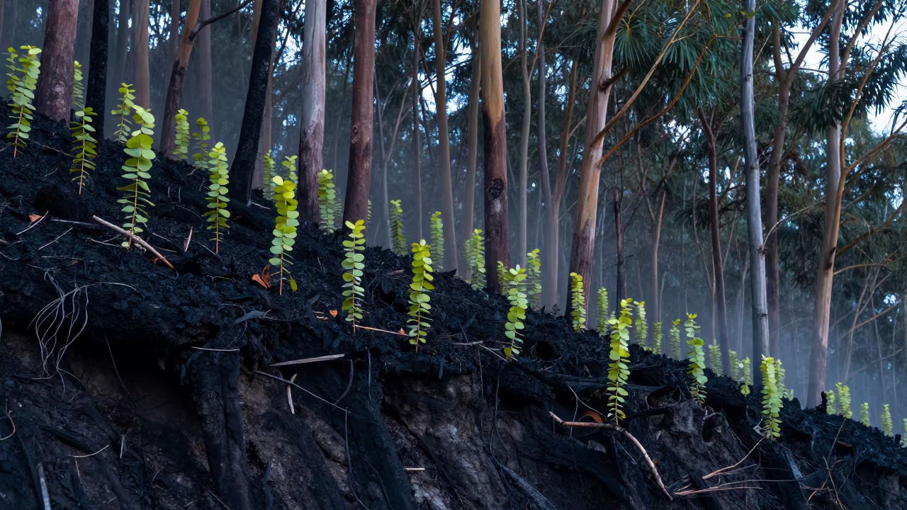 Eucalyptus Regrowth After Fire in Panama in along a salt-sprayed cliff edge near Panama City