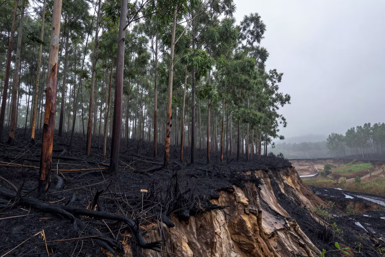 Eucalyptus Regrowth After Fire Along Salt Cliff in along a salt-sprayed cliff edge near Medan