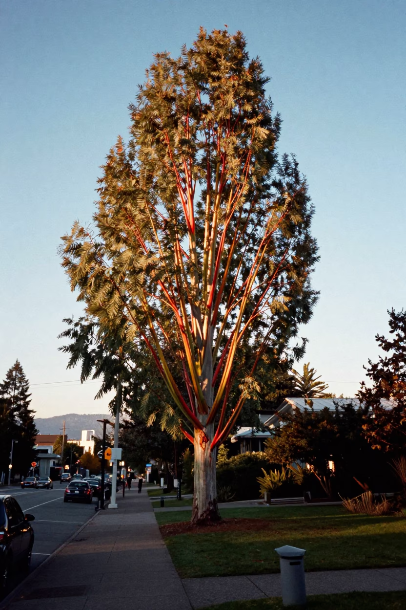 Eucalyptus Tree in Vancouver at Clear Late-afternoon Light in in Vancouver, British Columbia, Canada