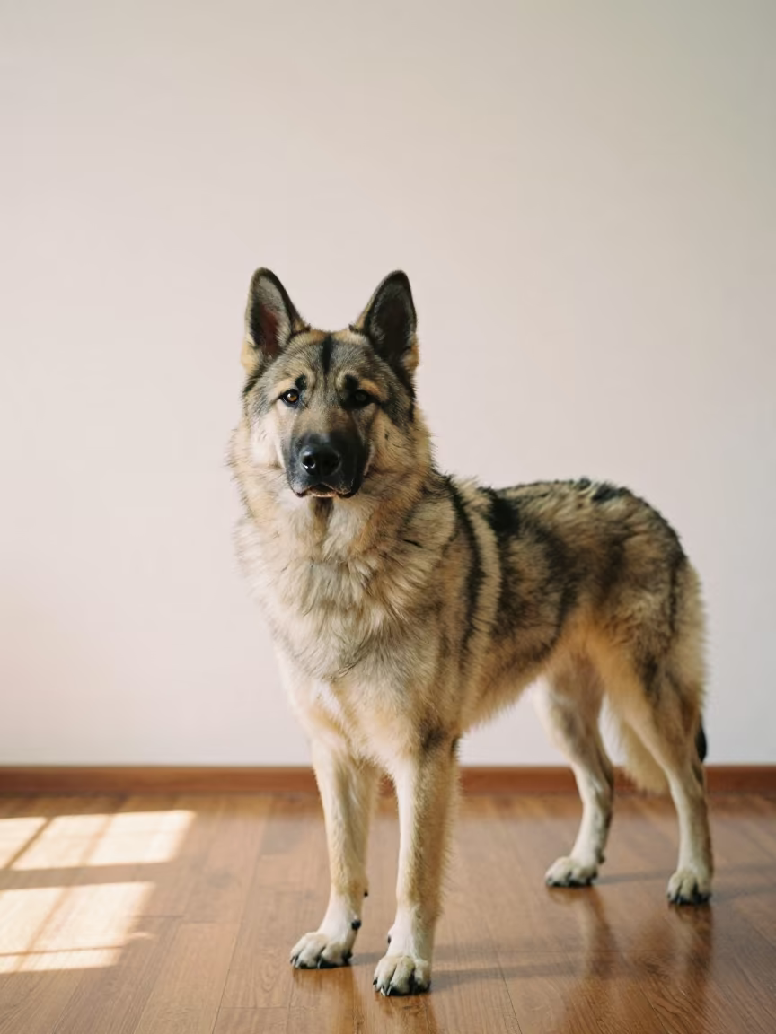 Eurasier Portrait in Maracay Studio in in a quiet portrait studio with a plain backdrop and eye-level framing in Maracay