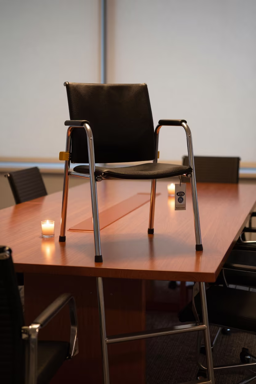 Evacuation Chair Tag on Boardroom Table in at a boardroom table before a meeting in Lisbon