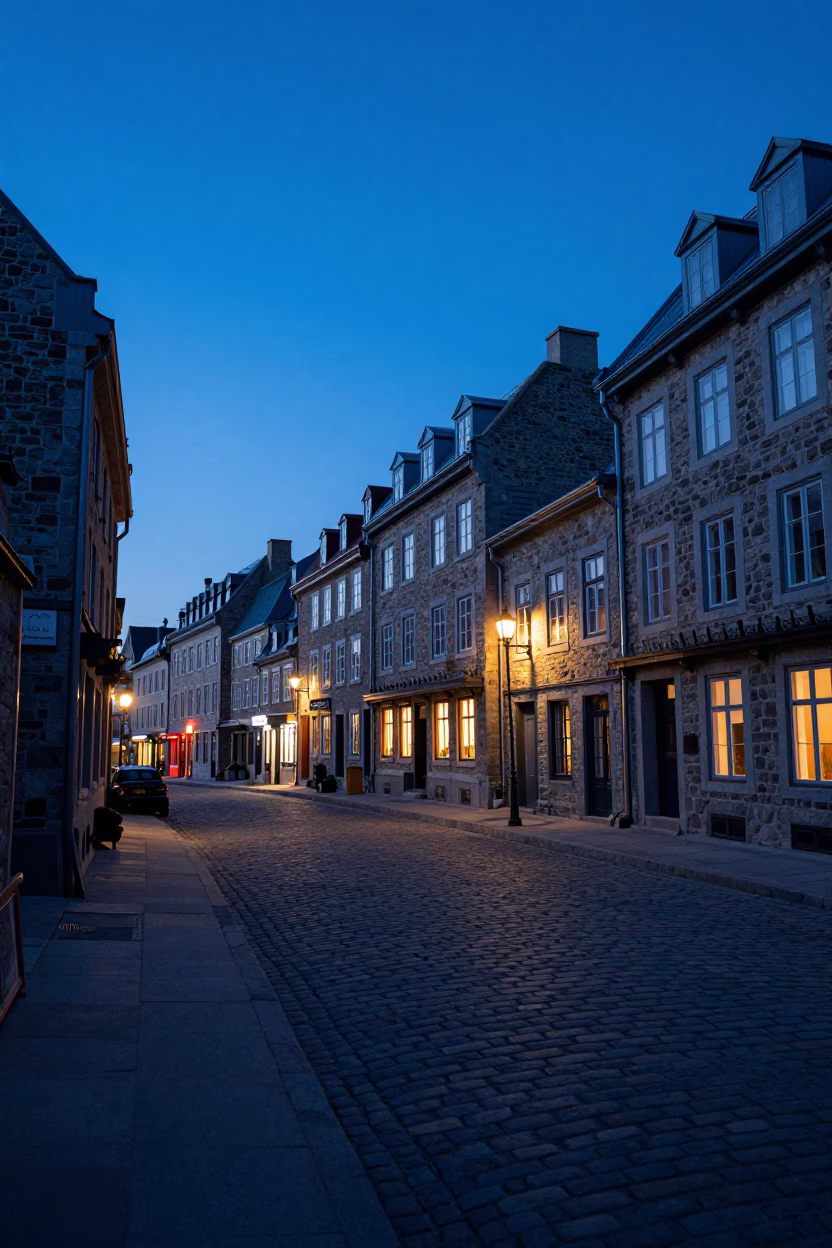 Evening Ambiance in Quebec City at Indigo Twilight After Sunset in in Quebec City, Quebec, Canada